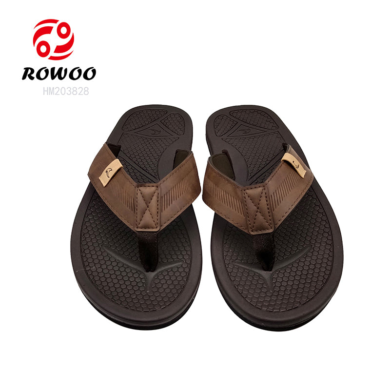 Men's EVA Casual Brown Flip flops PU Leather Strap Summer Lightweight Deodorant Flip flops