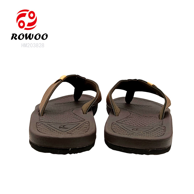 Men's EVA Casual Brown Flip flops PU Leather Strap Summer Lightweight Deodorant Flip flops