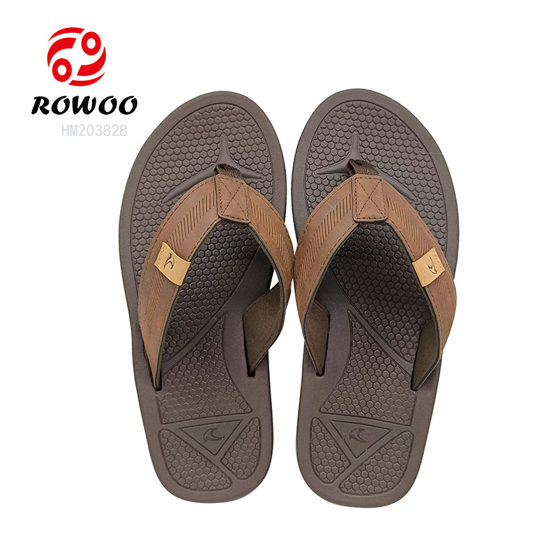 Men's EVA Casual Brown Flip flops PU Leather Strap Summer Lightweight Deodorant Flip flops