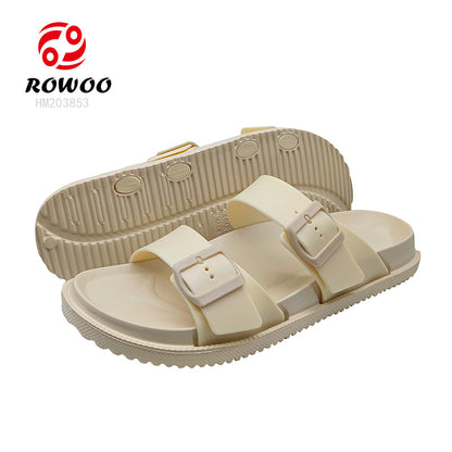 Women EVA Soft Double Strap Button Sandals Wear-resistant Trend Simple Casual Outdoor Beach Sandals