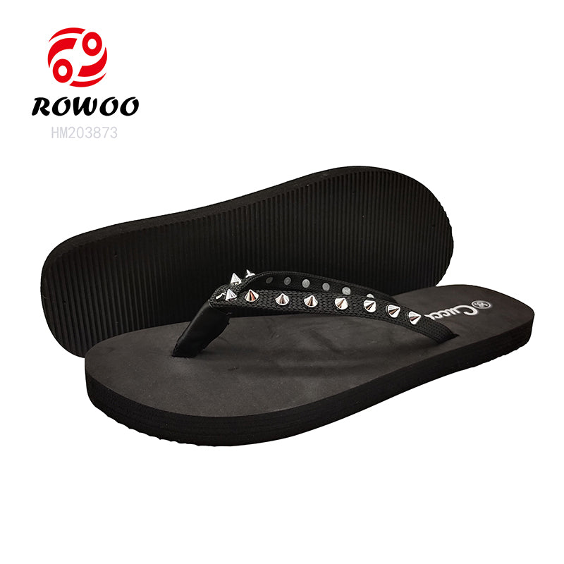 Custom Logo Fashion Rivet Strap Casual EVA Beach Slipper Shoes Flip Flop