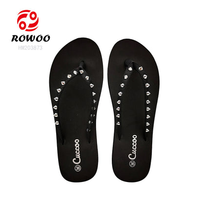 Custom Logo Fashion Rivet Strap Casual EVA Beach Slipper Shoes Flip Flop