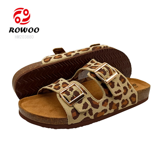 Leopard Print Woven Women Solid Thick Sole Cork Sandals