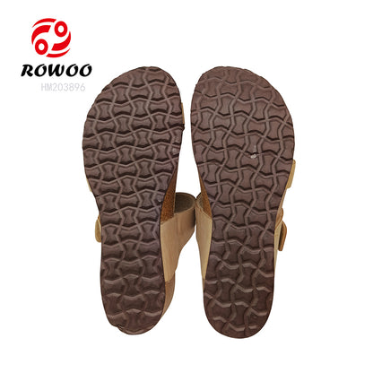 Wholesale Ladies Cork Sandals Factory Women Leather Slipper Shoes Customized Logo Slide Shoes